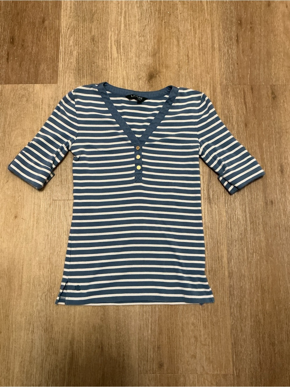 Ralph Lauren Blue & White Striped V-Neck
